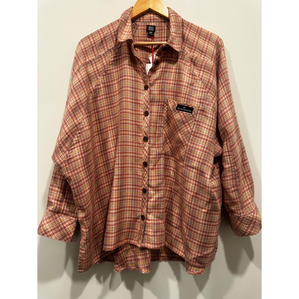 BDG Urban Outfitters Plaid Button Down Shirt Orange Yellow Oversized S NWT